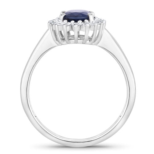 1.73 Carat Blue Sapphire and Diamond 14K White Gold Engagement Ring