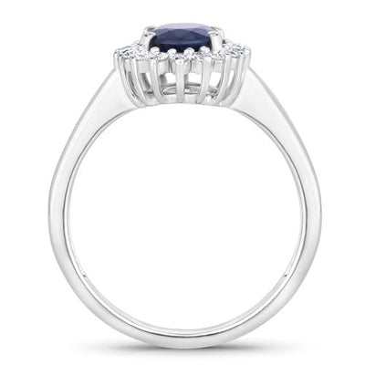 1.73 Carat Blue Sapphire and Diamond 14K White Gold Engagement Ring