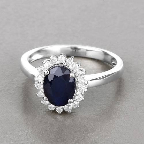 1.73 Carat Blue Sapphire and Diamond 14K White Gold Engagement Ring