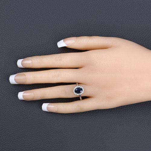 1.73 Carat Blue Sapphire and Diamond 14K White Gold Engagement Ring