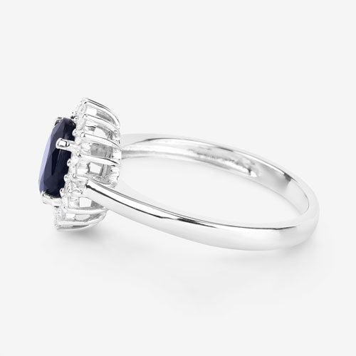 1.73 Carat Blue Sapphire and Diamond 14K White Gold Engagement Ring