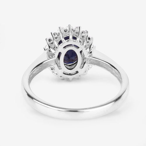 1.73 Carat Blue Sapphire and Diamond 14K White Gold Engagement Ring