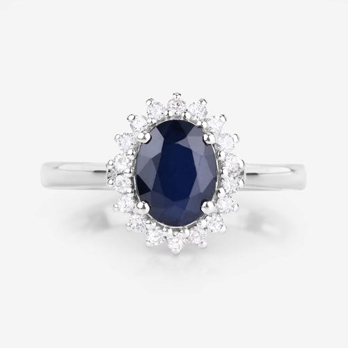 1.73 Carat Blue Sapphire and Diamond 14K White Gold Engagement Ring