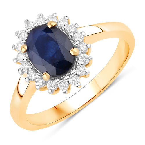 1.73 Carat Blue Sapphire and Diamond Halo Ring in 14K Gold
