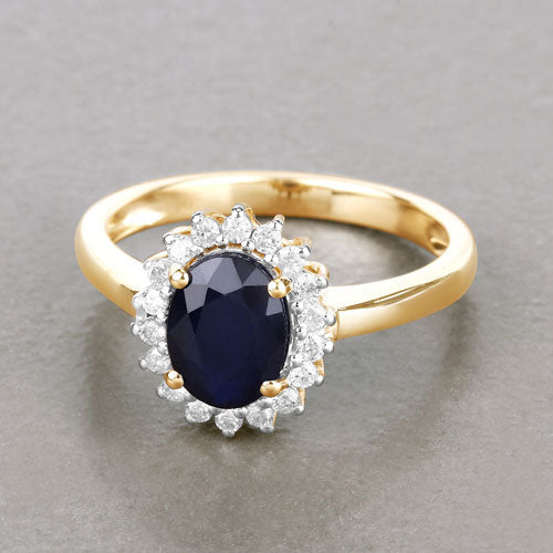 1.73 Carat Blue Sapphire and Diamond Halo Ring in 14K Gold