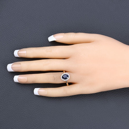 1.73 Carat Blue Sapphire and Diamond Halo Ring in 14K Gold