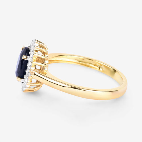 1.73 Carat Blue Sapphire and Diamond Halo Ring in 14K Gold