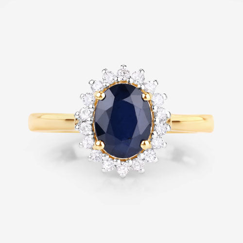 1.73 Carat Blue Sapphire and Diamond Halo Ring in 14K Gold