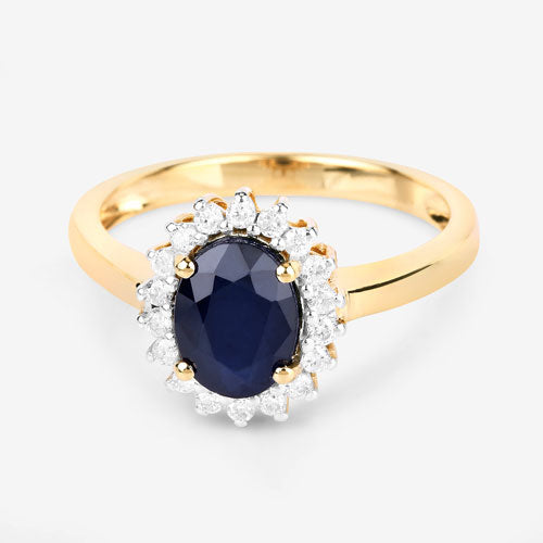 1.73 Carat Blue Sapphire and Diamond Halo Ring in 14K Gold