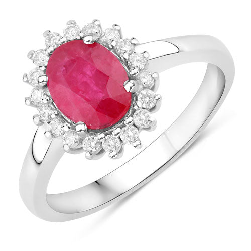 1.64 Carat Ruby and Diamond 14K White Gold Engagement Ring