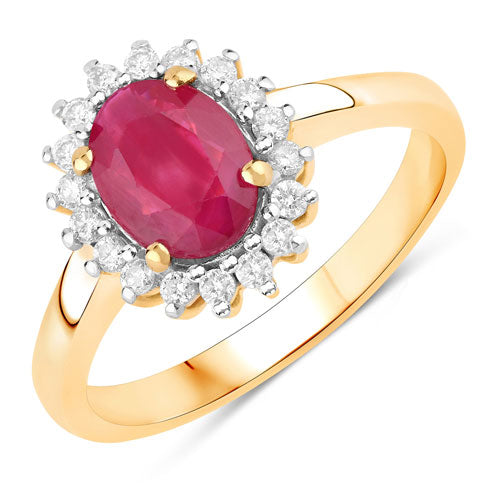 Anillo Halo de Rubí y Diamantes de 1.64 Quilates en Oro Amarillo de 14K