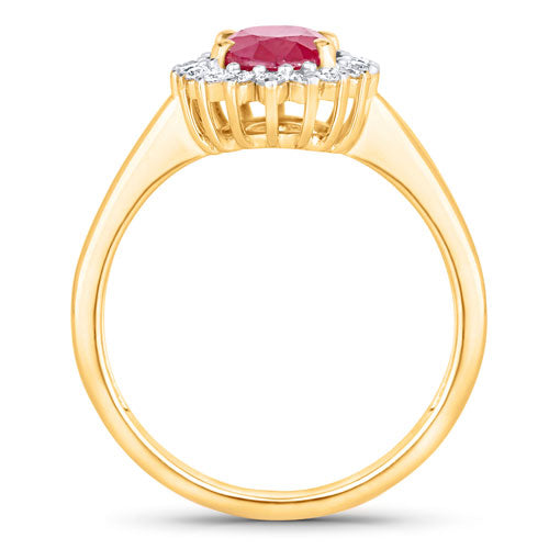 Anillo Halo de Rubí y Diamantes de 1.64 Quilates en Oro Amarillo de 14K