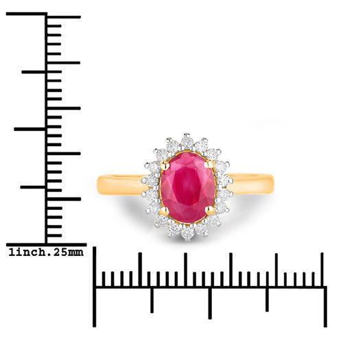 Anillo Halo de Rubí y Diamantes de 1.64 Quilates en Oro Amarillo de 14K