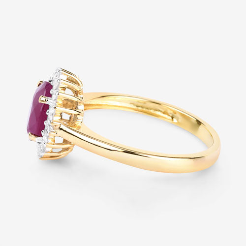 Anillo Halo de Rubí y Diamantes de 1.64 Quilates en Oro Amarillo de 14K