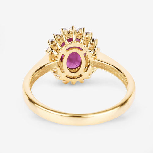 Anillo Halo de Rubí y Diamantes de 1.64 Quilates en Oro Amarillo de 14K