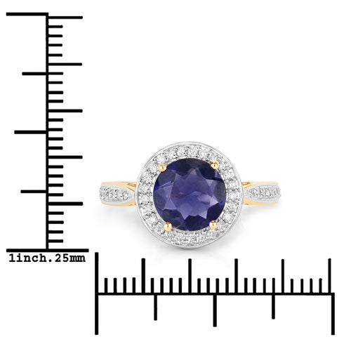 Bague en or jaune 14K avec iolite de 1,79 carat et diamants blancs