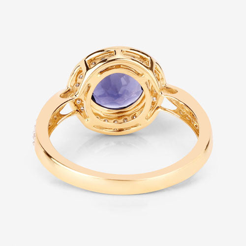 Bague en or jaune 14K avec iolite de 1,79 carat et diamants blancs