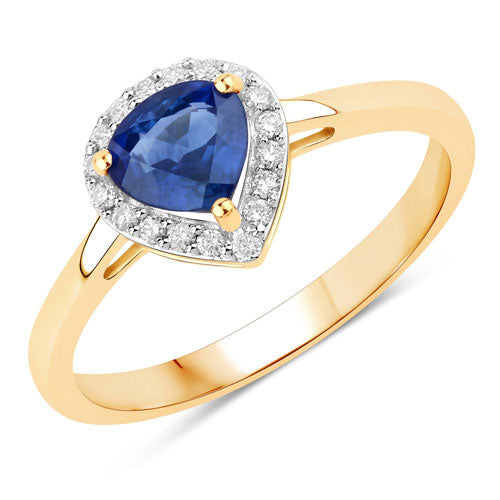 Bague de fiançailles en saphir bleu et diamant de 0,73 carat en or jaune 14K