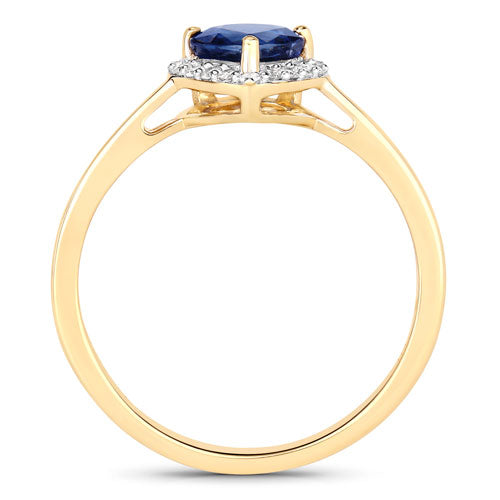 Bague de fiançailles en saphir bleu et diamant de 0,73 carat en or jaune 14K