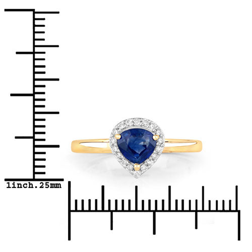 Bague de fiançailles en saphir bleu et diamant de 0,73 carat en or jaune 14K