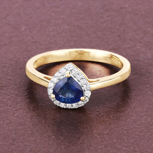 Bague de fiançailles en saphir bleu et diamant de 0,73 carat en or jaune 14K