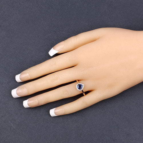 Bague de fiançailles en saphir bleu et diamant de 0,73 carat en or jaune 14K