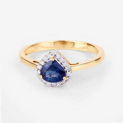 Bague de fiançailles en saphir bleu et diamant de 0,73 carat en or jaune 14K