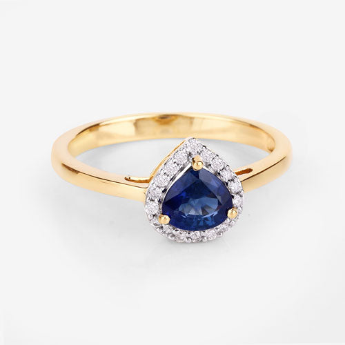 Bague de fiançailles en saphir bleu et diamant de 0,73 carat en or jaune 14K