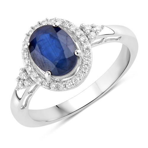 Anillo de Compromiso de Zafiro Azul y Diamante de 1.70 Quilates en Oro Blanco de 14K