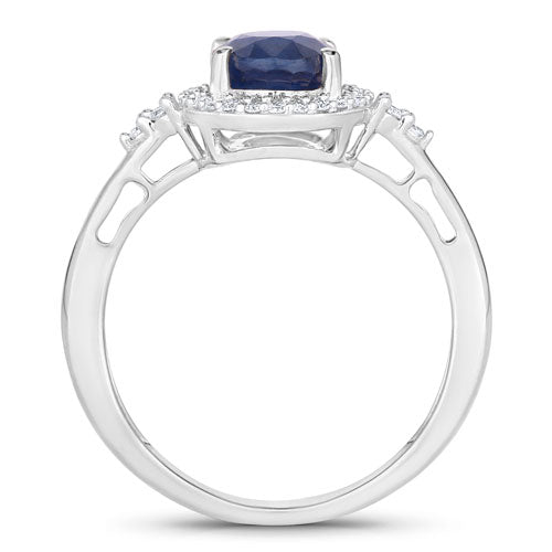 Anillo de Compromiso de Zafiro Azul y Diamante de 1.70 Quilates en Oro Blanco de 14K