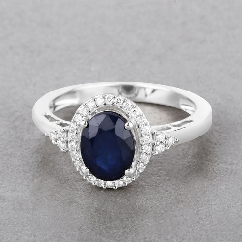 Anillo de Compromiso de Zafiro Azul y Diamante de 1.70 Quilates en Oro Blanco de 14K