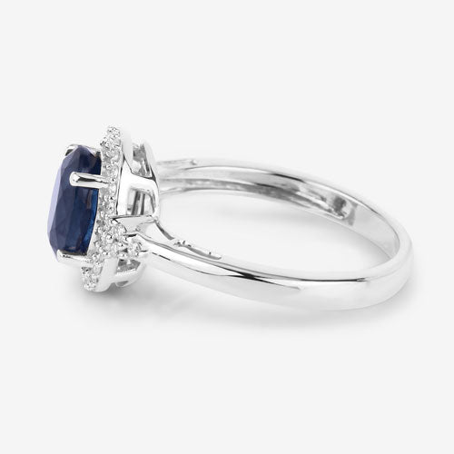 Anillo de Compromiso de Zafiro Azul y Diamante de 1.70 Quilates en Oro Blanco de 14K