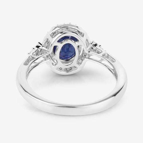 Anillo de Compromiso de Zafiro Azul y Diamante de 1.70 Quilates en Oro Blanco de 14K