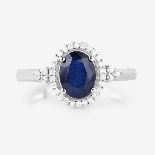 Anillo de Compromiso de Zafiro Azul y Diamante de 1.70 Quilates en Oro Blanco de 14K