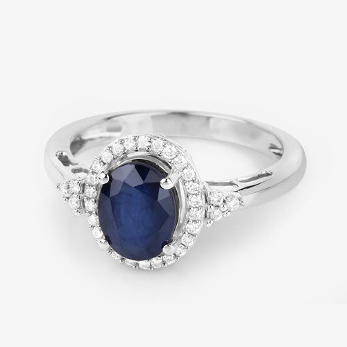 Anillo de Compromiso de Zafiro Azul y Diamante de 1.70 Quilates en Oro Blanco de 14K