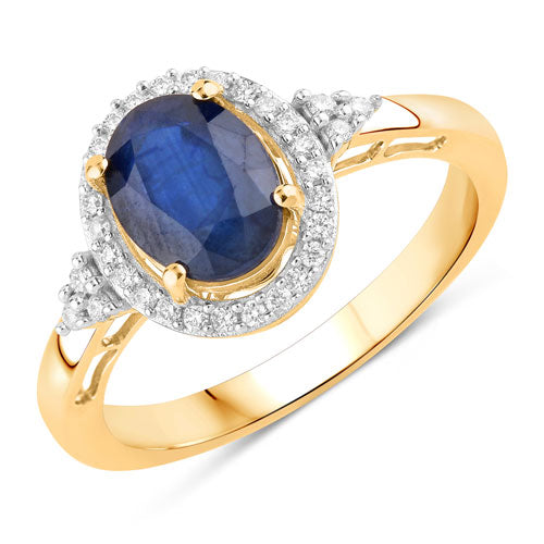 Anillo de Compromiso de Zafiro Azul y Diamante de 1.70 Quilates en Oro Amarillo de 14K