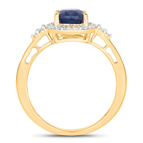 Anillo de Compromiso de Zafiro Azul y Diamante de 1.70 Quilates en Oro Amarillo de 14K