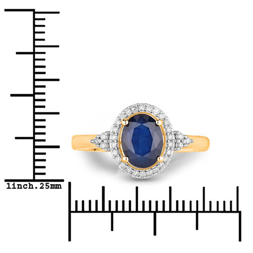 Anillo de Compromiso de Zafiro Azul y Diamante de 1.70 Quilates en Oro Amarillo de 14K