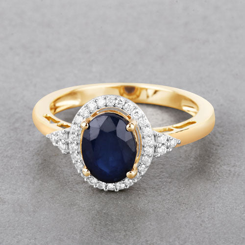 Anillo de Compromiso de Zafiro Azul y Diamante de 1.70 Quilates en Oro Amarillo de 14K