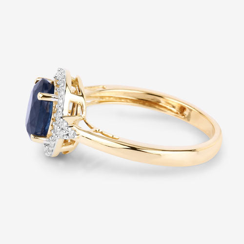 Anillo de Compromiso de Zafiro Azul y Diamante de 1.70 Quilates en Oro Amarillo de 14K