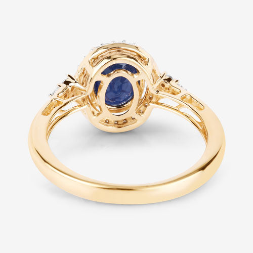 Anillo de Compromiso de Zafiro Azul y Diamante de 1.70 Quilates en Oro Amarillo de 14K