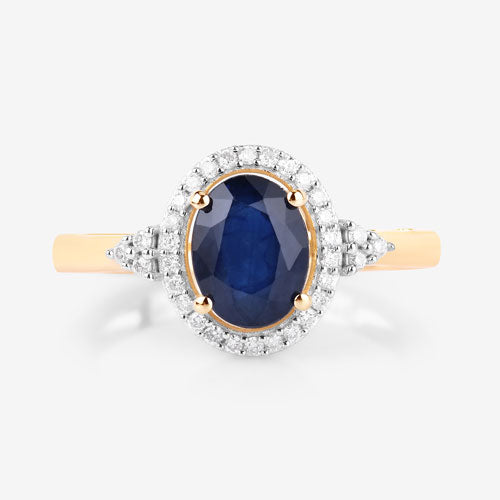 Anillo de Compromiso de Zafiro Azul y Diamante de 1.70 Quilates en Oro Amarillo de 14K