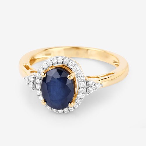 Anillo de Compromiso de Zafiro Azul y Diamante de 1.70 Quilates en Oro Amarillo de 14K