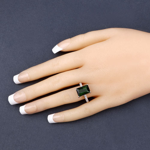 6.16 Carat Green Tourmaline & Diamond 14K White Gold Ring