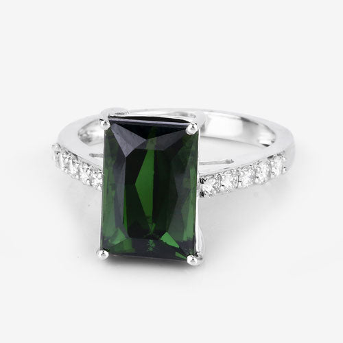 6.16 Carat Green Tourmaline & Diamond 14K White Gold Ring