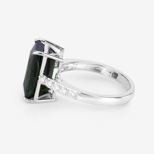 6.16 Carat Green Tourmaline & Diamond 14K White Gold Ring
