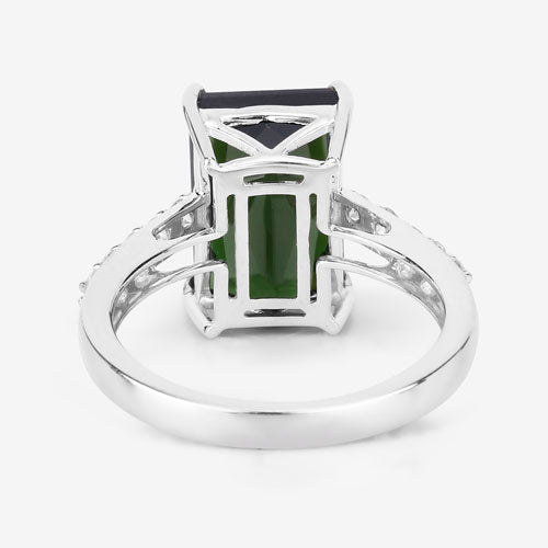 6.16 Carat Green Tourmaline & Diamond 14K White Gold Ring