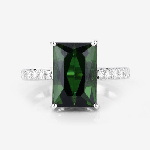 6.16 Carat Green Tourmaline & Diamond 14K White Gold Ring