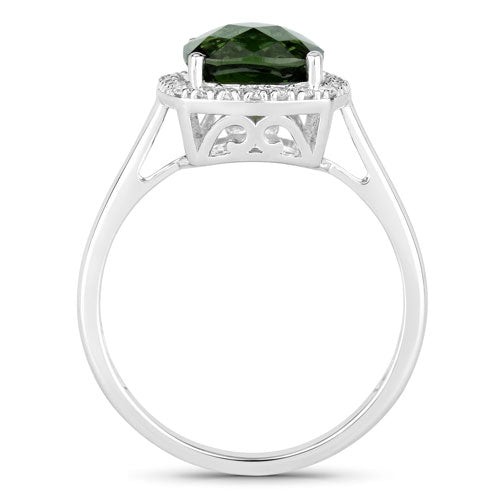 Bague de fiançailles en or blanc 14K avec tourmaline verte de 2,64 carats et diamants