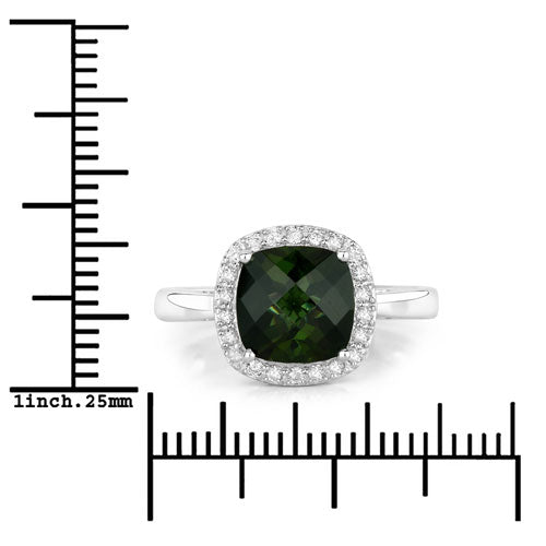 Bague de fiançailles en or blanc 14K avec tourmaline verte de 2,64 carats et diamants